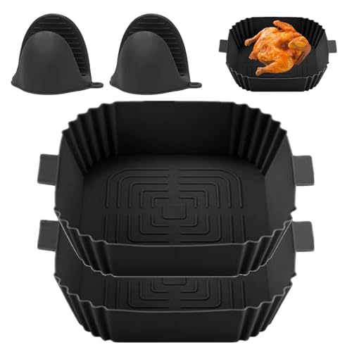 Mivanta 2 Stück Silikonform für Heißluftfritteuse Silikonform für Heißluftfritteuse und 2 StückSilikon Ofenhandschuhe Verdicken, Airfryer Silikonbackformen Accessories für Air Fryer, Mikrowelle von Mivanta