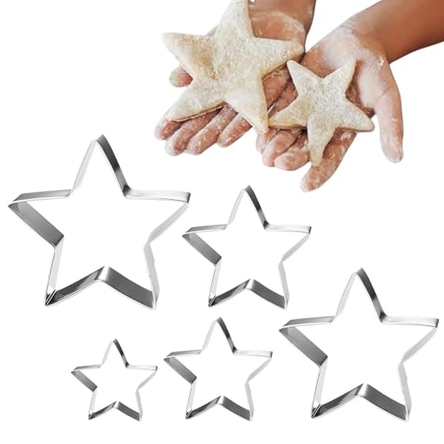 Mivanta 5 Stück Stern-Ausstechformen Set, Fünfzackiger Edelstahl Keksausstecher, Lebensmittelechtes Material, Weihnachts-Backwerkzeuge, DIY Backen und Basteln von Mivanta