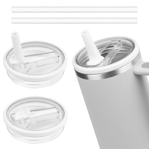 Mivanta Ersatzdeckel-Set für Becher – 2 auslaufsichere Flipdeckel mit wiederverwendbaren Strohhalmen, spritzwassergeschützt (White) von Mivanta