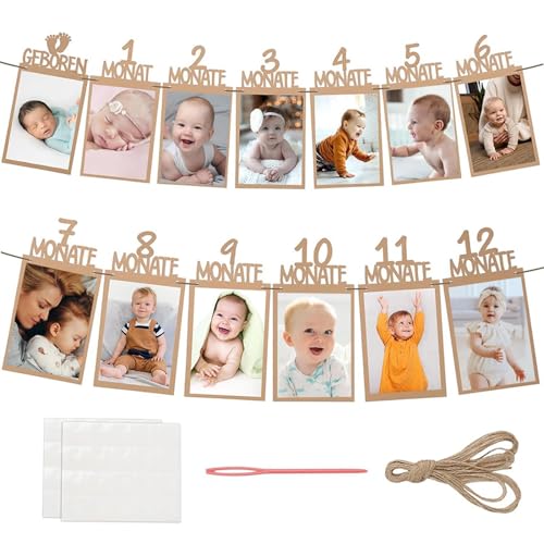 Mivanta Foto Banner 1. Geburtstag, Geburtstagsdeko Hängende Wanddekoration für 1 bis 12 Monate Baby Fotogirlande für Mädchen Jungen Party Deko Feiern Deutsch Kraftpapier Girlande Erster Kommunion von Mivanta