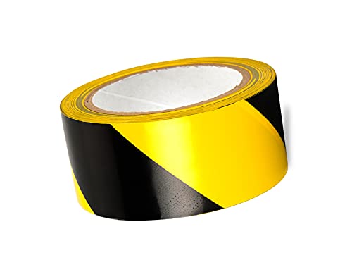 Mivos Gestreiftes Warnband in Schwarz-Gelb 50mm x 25m - Bodenmarkierungsband - Selbstklebendes Warnklebeband zur Boden- und Sicherheitsmarkierung - Gefahren-Markierungs-Klebeband von MIVOS