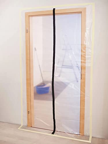 Mivos Staubschutztür mit Reißverschluss 220 x 120 cm inkl. Klebeband - Wiederverwendbar Staubtür aus PE-Folie - Staubdichte Bautür - Staubschleuse Staubvorhang für Tür von MIVOS