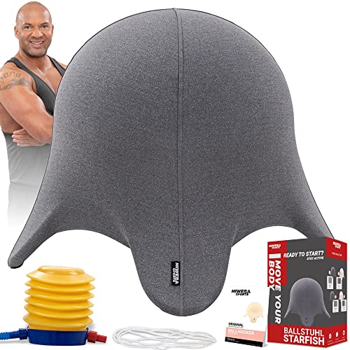 Miweba Sports Ballhocker Starfish | Traglast 100 Kg - 45 cm ∅ - Gymnastikball aus PVC - Sitztrainer - Fitnessball Stuhl - Ergonomischer Sitzball - Sitzalternative Schreibtischstuhl (Grau Kids) von Miweba Sports