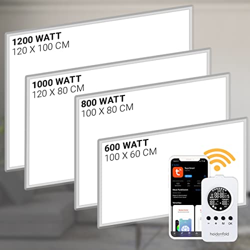 Heidenfeld Infrarotheizung HF-HP110 | 𝟭𝟬 𝐉𝐀𝐇𝐑𝐄 𝐆𝐀𝐑𝐀𝐍𝐓𝐈𝐄 - App Steuerung - 1000 Watt - 13-25 m² - Infrarot Heizkörper - Elektroheizung mit Thermostat - Heizgerät (HF-HP110 1000 Watt) von heidenfeld