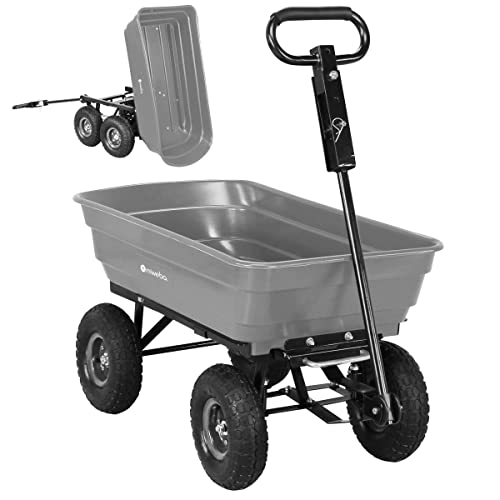 Miweba Bollerwagen Dumper | 𝟑𝟎𝟎 kg Traglast - Luftreifen - Volumen 75 L - Kippfunktion - Sackkarre - Schubkarre - Transportwagen - Kinderwagen - Handwagen - Gartenwagen - Wagen - Kippwagen (Grau) von Miweba