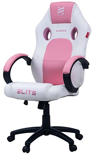 ELITE Gaming Stuhl MG100 Exodus | Ergonomischer Bürostuhl - Schreibtischstuhl - Chefsessel - Sessel - Racing Gaming-Stuhl - Gamingstuhl - Drehstuhl - Chair - Kunstleder Sportsitz (Weiß/Pink) von ELITE