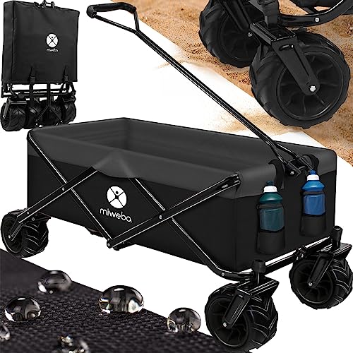 Miweba Faltbarer Bollerwagen MB-30 | Traglast 120 kg - Klappbar - Handwagen faltbar - Transportwagen für Kinder - Kinderwagen - Gartenwagen - Wagen - Strandwagen - Faltwagen (Schwarz/Dunkelgrau) von Miweba