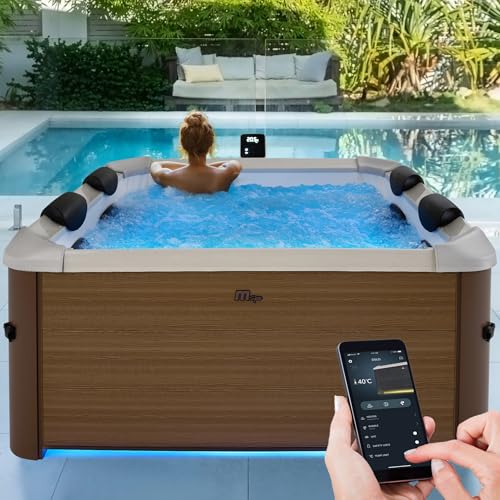 Miweba MSpa Whirlpool Outdoor | Frame Oslo Amber mit Fester Außenwand - Pool mit App Steuerung - 6 Personen Spa 160x160cm - UVC+ Wasserreinigung - Aufstellpool - Hot Tub Miweba MSpa Whirlpool Outdoor | Frame Oslo Amber mit Fester Außenwand - Pool mit App Steuerung - 6 Personen Spa 160x160cm - UVC+ Wasserreinigung - Aufstellpool - Hot Tub von Miweba