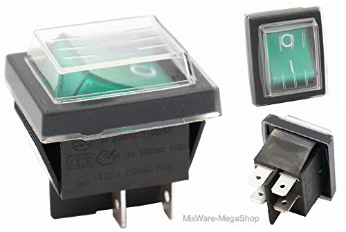 Wippschalter mit Wasserdichte Abdeckung 2pol (4 Pin) EIN-AUS 250V 16A Grün beleuchtet (5) von MixWare-MegaShop