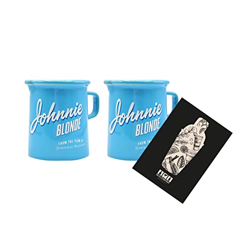 Johnnie Walker 2er Set Tasse/Becher aus Ton mit Henkel in Blau + 300ml Eichung Glas von Mixcompany.de Bar & Glas