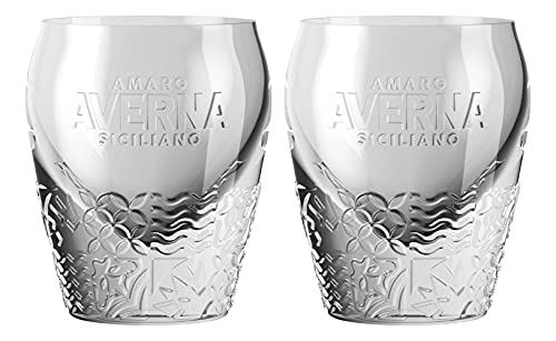 Averna Shotglas - 2er Set Glas neues Design/Tumbler mit Muster und 2cm Eichung von Mixcompany