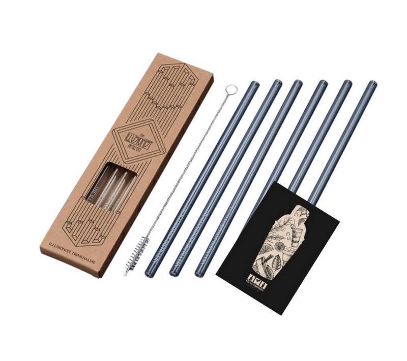 Mixcompany Reinigungsbürste Illusionist Trinkhalm Set – 6 Glas Strohhalme inkl. Reinigungsbürs von Mixcompany