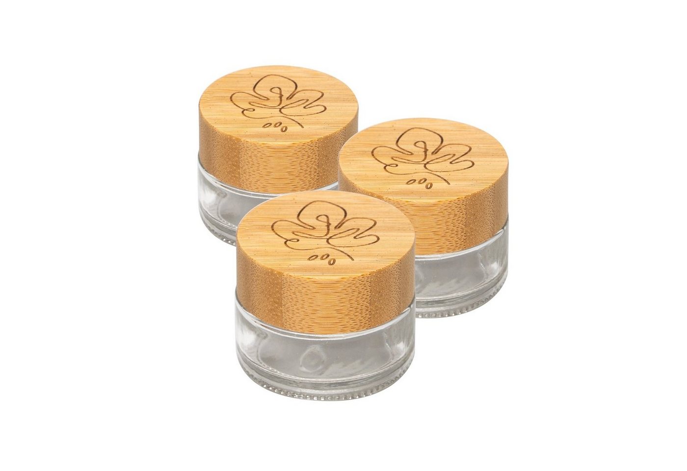 Mixcover Aufbewahrungsbox skinkitchen Glastiegel mit Bambusdeckel & Gravur für selbstgemachte Kosmetik 3er Set 20g Klar"" von Mixcover