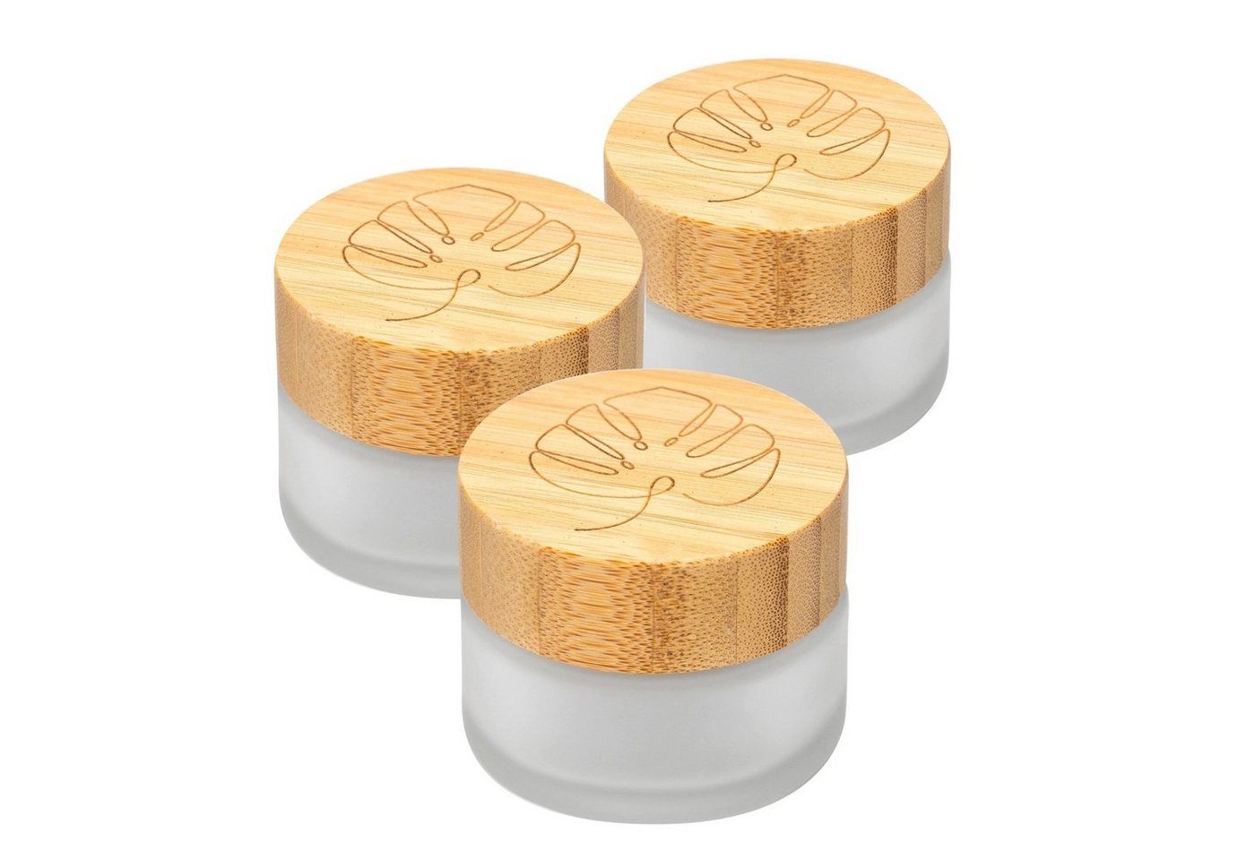 Mixcover Aufbewahrungsbox skinkitchen Glastiegel mit Bambusdeckel & Gravur für selbstgemachte Kosmetik 3er Set 50g Frosted"" von Mixcover