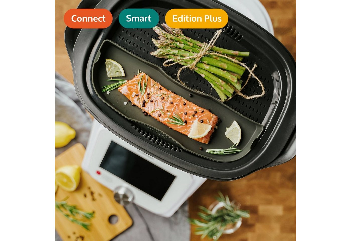 Mixcover Küchenmaschinen-Adapter mixcover Dampfgarform Auflaufform Halb für Monsieur Cuisine Connect & Smart Einlegeboden von Mixcover