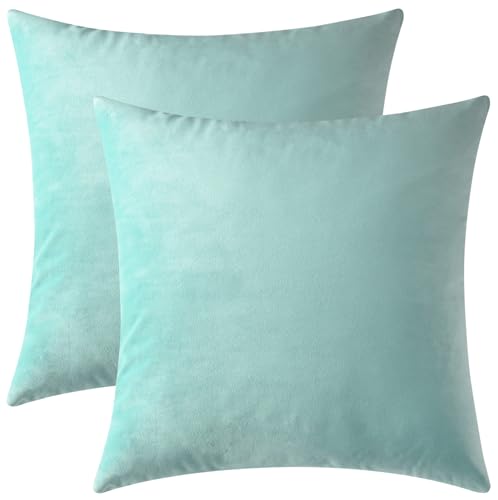 Mixhug Set mit 2 gemütlichen quadratischen Kissenbezügen aus Samt für Couch und Bett, türkis, 45,7 x 45,7 cm von Mixhug