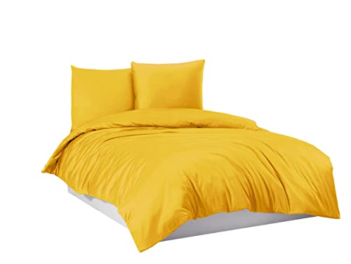 Bettwäsche Bettgarnitur Bettbezug 100% Baumwolle 135x200 155x220 200x200 200x220, Farbe:Gelb, Größe:155 x 220 cm von Mixi Trends