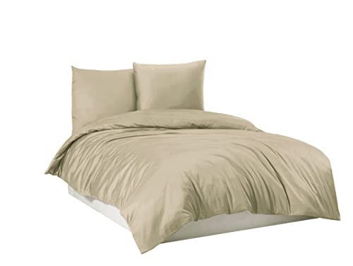 Bettwäsche Bettgarnitur Bettbezug 100% Baumwolle 135x200 155x220 200x200 200x220, Farbe:Sand, Größe:200 x 200 cm von Mixi Trends