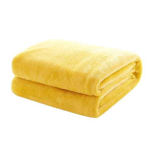 Mixi Trends Kuscheldecke Flauschige extra weich & warm Wohndecke Flanell Fleecedecke, Falten beständig/Anti-verfärben als Sofadecke oder Bettüberwurf, Größe:150 cm x 200 cm, Farbe:Gelb von Mixi Trends