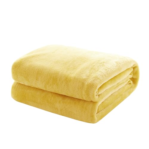 Mixi Trends Kuscheldecke Flauschige extra weich & warm Wohndecke Flanell Fleecedecke, Falten beständig/Anti-verfärben als Sofadecke oder Bettüberwurf, Größe:220 cm x 240 cm, Farbe:Vanille Gelb von Mixi Trends