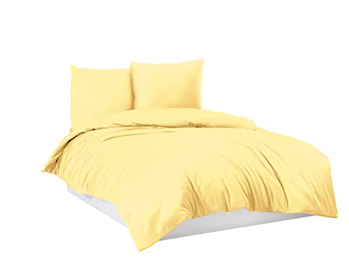 Bettwäsche Bettgarnitur Bettbezug 100% Baumwolle 135x200 155x220 200x200 200x220, Farbe:Vanille Gelb, Größe:135 x 200 cm von Mixibaby
