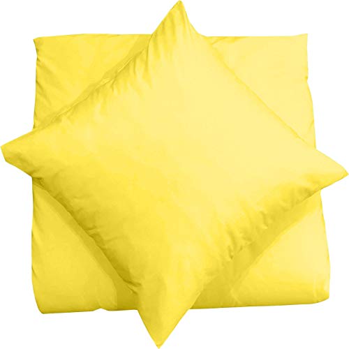 Kissenbezug Mako Satin 80x80 2er Set Kissenhülle Kissen Bezug 100% Baumwolle, Farbe:Gelb von Mixibaby