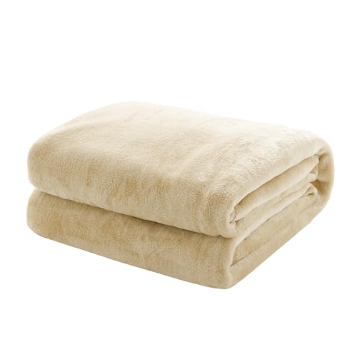 Mixibaby Kuscheldecke Flauschige extra weich & warm Wohndecke Flanell Fleecedecke, Falten beständig/Anti-verfärben als Sofadecke oder Bettüberwurf, Größe:220 cm x 240 cm, Farbe:Natur von Mixibaby