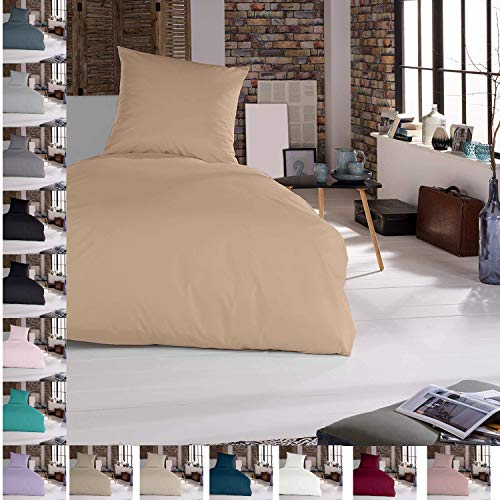 Mixibaby 2 TLG Bettwäsche Bettgarnitur Bettbezug 155 x 220 cm 100% Baumwolle Bettwäschen, Farbe Bettwäsche:Hellbraun von Mixibaby
