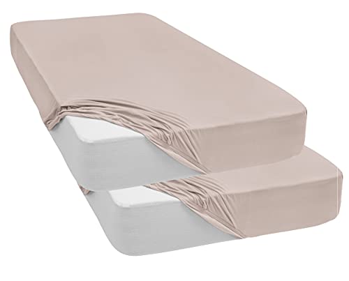 Mixibaby 2 er Pack Spannbettlaken Jersey Spannbetttuch 100% Baumwolle Bettlaken Spannbettuch Laken 28 Farben, Größe:160 x 200 cm, Farbe:Beige von Mixibaby