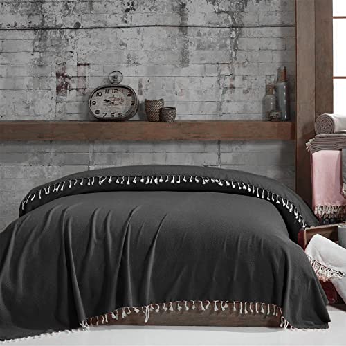 Mixibaby Bettüberwurf Tagesdecke Wohndecke Sofadecke Couchdecke 220x240 LuxTouch 100% Baumwolle, Farbe:Schwarz von Mixibaby