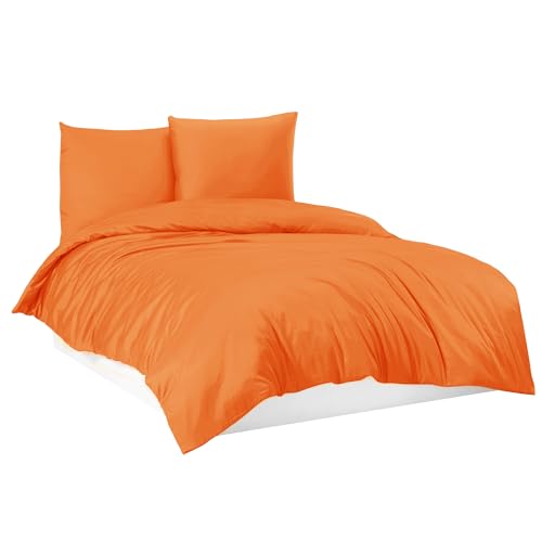 Mixibaby Bettwäsche Bettgarnitur Bettbezug 100% Baumwolle 135x200 155x220 200x200 200x220, Farbe:Orange, Größe:200 x 220 cm von Mixibaby