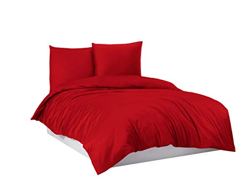 Mixibaby Bettwäsche Bettgarnitur Bettbezug 100% Baumwolle 135x200 155x220 200x220 200x200, Farbe:Rot, Größe:200 x 200 cm von Mixibaby