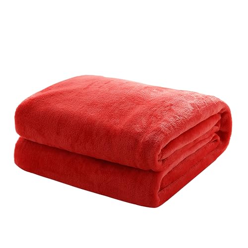 Mixibaby Kuscheldecke Flauschige extra weich & warm Wohndecke Flanell Fleecedecke, Falten beständig/Anti-verfärben als Sofadecke oder Bettüberwurf, Größe:240 cm x 270 cm, Farbe:Rot von Mixibaby