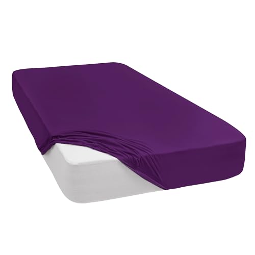 Mixibaby Spannbettlaken Jersey Spannbetttuch 100% Baumwolle Bettlaken Spannbettuch Laken 28 Farben, Größe:90 x 200 cm, Farbe:Violett von Mixibaby