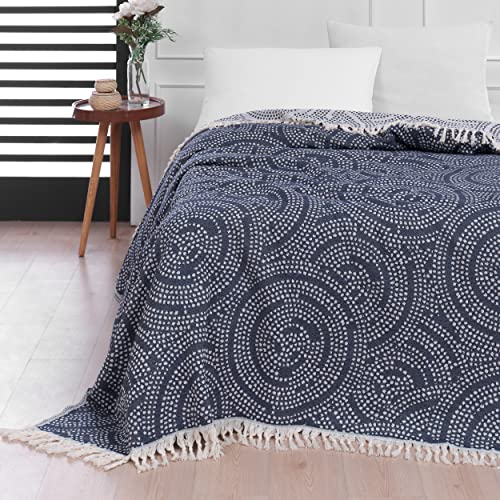 Mixibaby Tagesdecke Wohndecke Wendedecke Kuscheldeck Sofadecke Couchdecke Mandala 200x230, Farbe:dunkelblau von Mixibaby