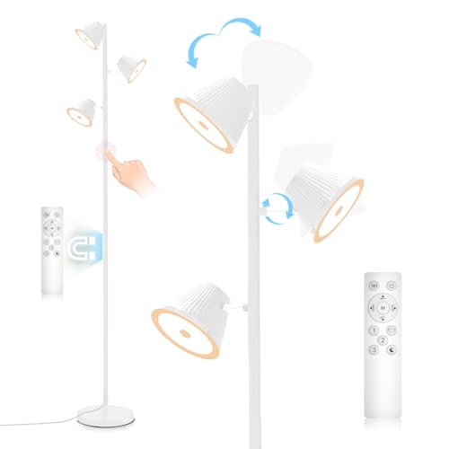 Mixinlei 42W 4200LM Stehlampe Wohnzimmer Weiß, LED Stehlampe Dimmbar mit Fernbedienung & 4 Farbtemperaturen, Deckenfluter mit 3-Licht Leselampe Modern Stehleuchte für Schlafzimmer Tageslichtlampe von Mixinlei