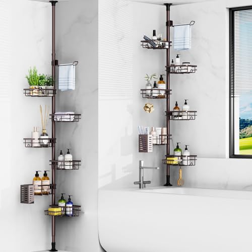 Mixoo Eck-Dusch-Caddy-Spannstange, verstellbar, 76,2 bis 308,5 cm, Dusch-Organizer mit 6 Ablagen, Handtuchhalter, Zahnbürstenhalter, Seifenschale, Badezimmer-Eckaufbewahrung für Dusche, Badewanne Mixoo Eck-Dusch-Caddy-Spannstange, verstellbar, 76,2 bis 308,5 cm, Dusch-Organizer mit 6 Ablagen, Handtuchhalter, Zahnbürstenhalter, Seifenschale, Badezimmer-Eckaufbewahrung für Dusche, Badewanne von Mixoo