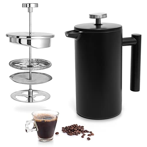 Mixpresso Edelstahl-Kaffeemaschine mit französischer Presse, 800 l, doppelwandige Metallisolierung, Kaffeepresse und Teebrauer, starke Qualität, Kaffeepresse (schwarz) von Mixpresso