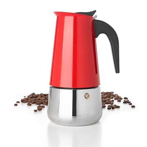 Mixpresso Greca Espressokocher für 6 Tassen, 284 ml, Mokkakanne mit Kaffee-Perkolator-Design, Edelstahl-Kaffeemaschine für Camping oder Zuhause, italienische Kaffeemaschine, Herd, rote Kaffeekanne Mixpresso Greca Espressokocher für 6 Tassen, 284 ml, Mokkakanne mit Kaffee-Perkolator-Design, Edelstahl-Kaffeemaschine für Camping oder Zuhause, italienische Kaffeemaschine, Herd, rote Kaffeekanne von Mixpresso