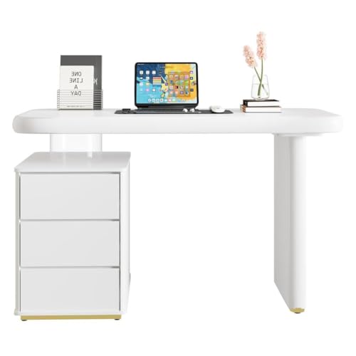 Schreibtisch Mit Haustierbett, Komplett Lackiert, Abgerundete Kurven, 5 cm Dicke Beine, Stabil Und Modern, Weißer Französischer Stil, Haustiergrößen M–XL,B von Mixtric