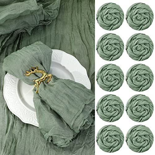 Gaze-Käsetuch-Servietten, 50 x 50 cm, Servietten, geknittert, dekorative Stoffservietten für Zuhause, Hochzeit, rustikale Tischdekoration, Salbeigrün, 100 Stück Gaze-Käsetuch-Servietten, 50 x 50 cm, Servietten, geknittert, dekorative Stoffservietten für Zuhause, Hochzeit, rustikale Tischdekoration, Salbeigrün, 100 Stück von Mixweer