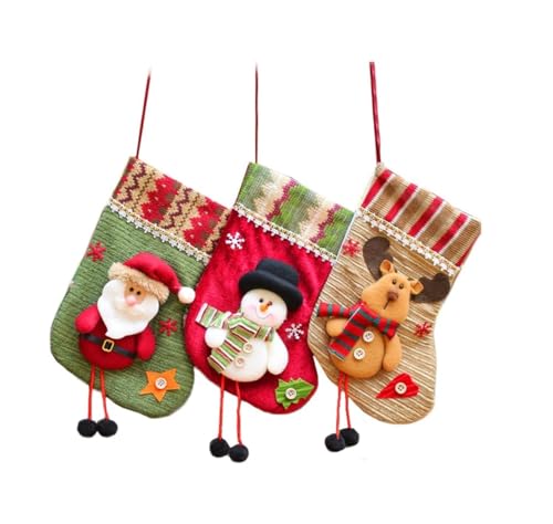 Miya 3 x super süß Nikolausstrümpfe Nikolausstiefel zum aufhängen/befüllen, Weihnachtssocke, Geschenke Weihnachtsstrumpf Nikolaus, Schneemann, Rentier hängen deko, Geschenk Beutel von Miya