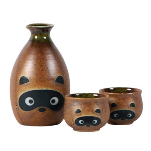 New Japanisches Sake-Set W/2 TASSEN Tanuki/Waschbär von Miya