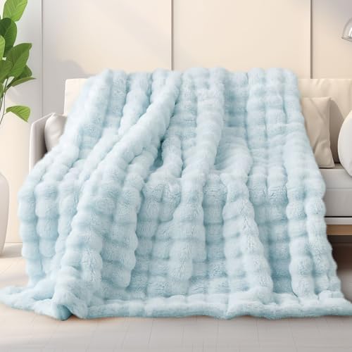 Miyacare Kuscheldecke 160x200 cm, Kaninchen Plüsch Decke, Super Soft Wohndecke Dick 650 G/M² Couchdecke Warme Überwurfdecke Sofadecke für Sofa Schlafzimmer Büro (Himmelblau, W160 x L200CM) von Miyacare