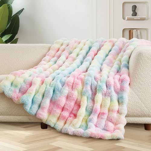 Miyacare Kuscheldecke 200x230 cm, Kaninchen Plüsch Decke, Super Soft Wohndecke Dick 650 G/M² Couchdecke Warme Überwurfdecke Sofadecke für Sofa Schlafzimmer Büro (Buntes Tie-Dye​, W200 x L230CM) von Miyacare
