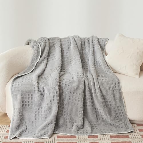 Miyacare Kuscheldecke Decken 100x150 cm, Couchdecke, Überwurf, Weiche und Warme Fleecedecke, Waffelmuster Wohndecke, Gemütliche Korddecke, Kuscheldecke Flauschig (Silbergrau, W100 x L150CM) von Miyacare