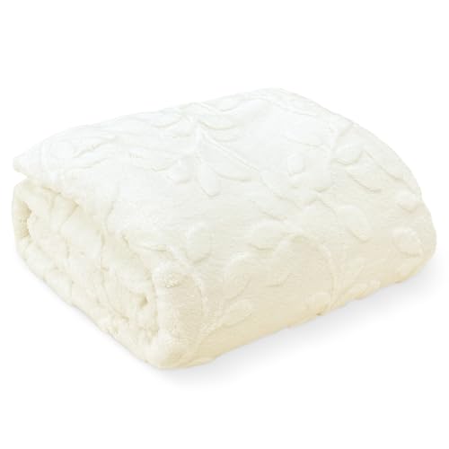 Miyacare Kuscheldecke Flauschig 200x230 cm, Überwurf, Sofadecke, Weiche und Warme Gemütlicher Fleecedecke Für Bett und Couch, Wohn- & Kuscheldecken, Wohndecke (Blätter-Milchweiß, W200 x L230CM) von Miyacare