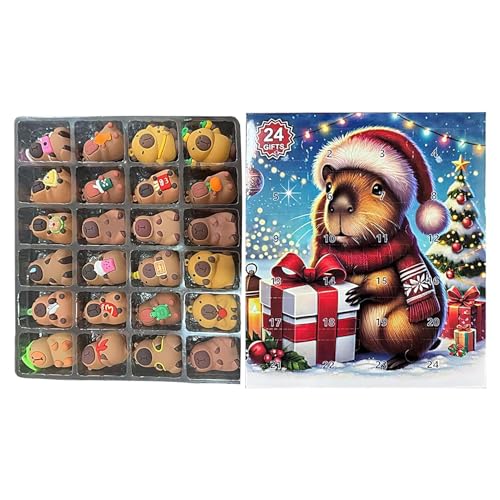 Capybara Adventskalender 2025, 24 Tage Weihnachts Countdown Spielzeug, 3D Niedliche Capybara Weihnachtsfigur Geschenk Deko Für Kinder Mädchen von Miyanvuo