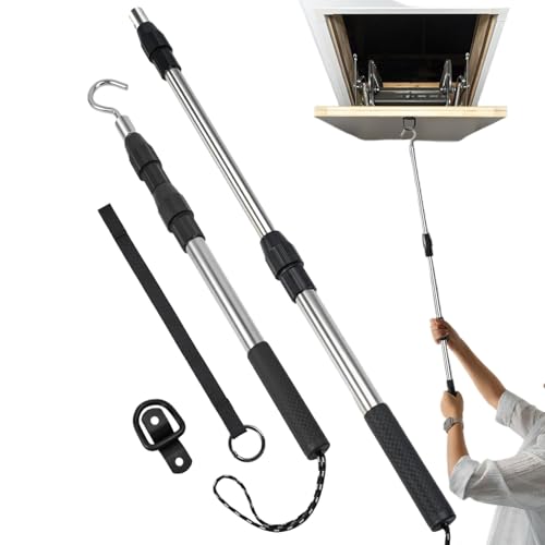 Miyanvuo Attic Ease Zugsystem, Dachboden Herunterzugsystem mit Teleskopgriff, Verstellbares Leiter Öffnungswerkzeug für Markisen Garagenfenster Vorhang von Miyanvuo