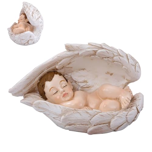 Miyanvuo Kleine Krippenfiguren, Kleine Statuendekoration, Realistische Harzfigur Schlafendes Jesuskind Mit Engelsflügeln Skulptur Für Vitrine Nachttisch Schreibtisch Kommode von Miyanvuo